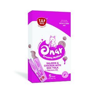 T.A.F Pets Onar – Крем закуска за мачки лосос и пилешко со жолчка од јајце 70g